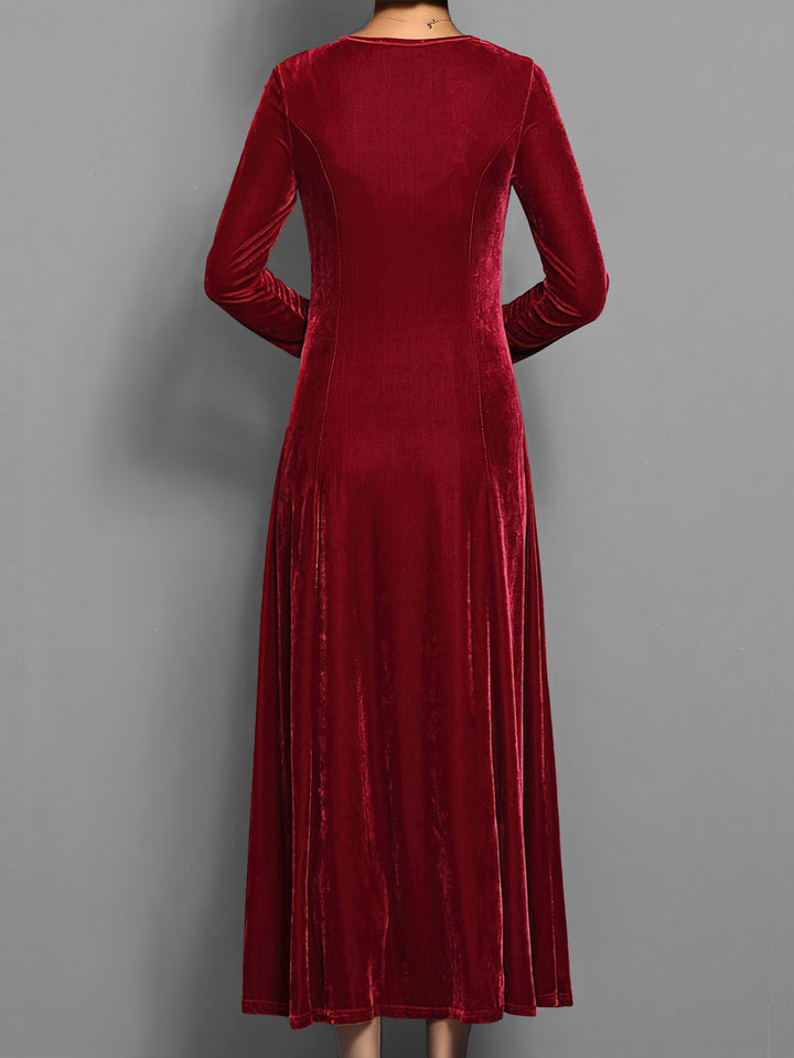 Gloria - Vestido largo de terciopelo para mujer con escote redondo