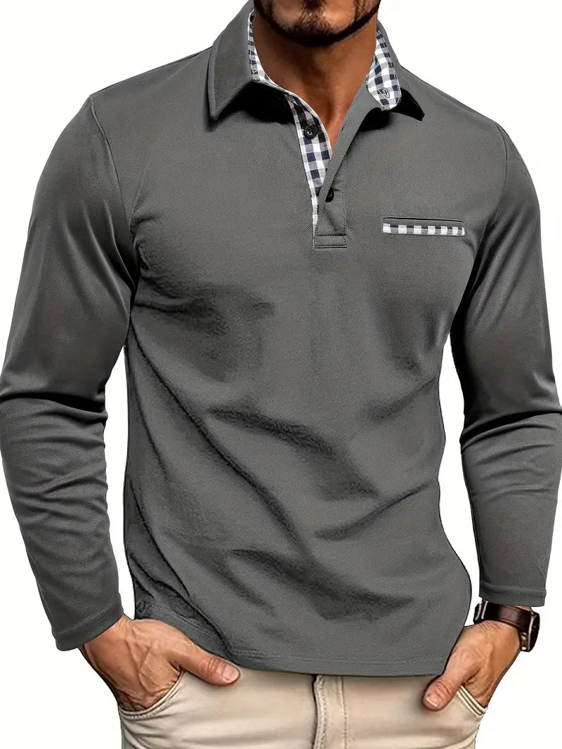 Men's Long Sleeve Contrast Collar Polo Shirt