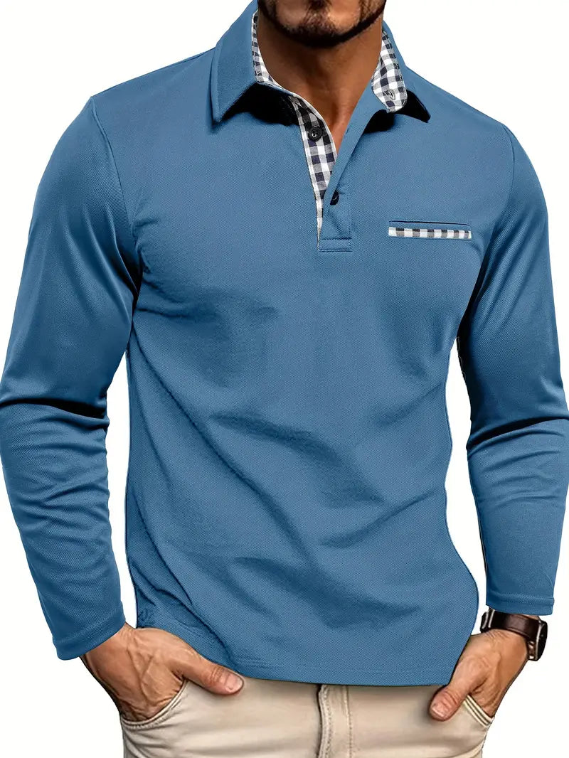 Men's Long Sleeve Contrast Collar Polo Shirt
