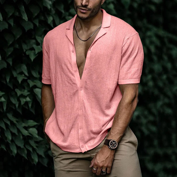 Preston - Men's Summer Casual Short Sleeve Button-Up Shirt with Camp Collar