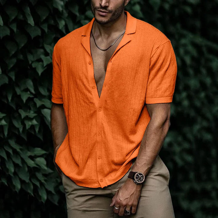 Preston - Men's Summer Casual Short Sleeve Button-Up Shirt with Camp Collar