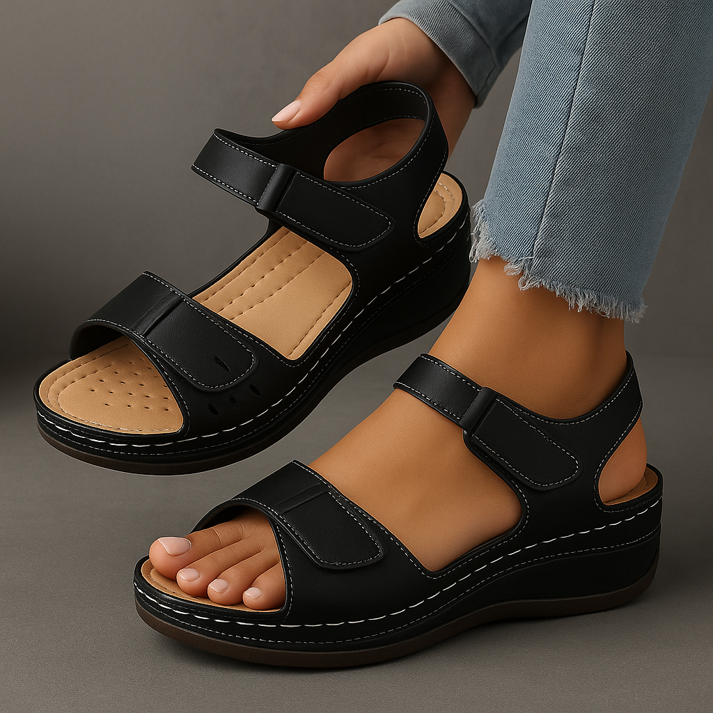 Petra - Women's Cushioned Double Velcro Strap Wedge Sandals