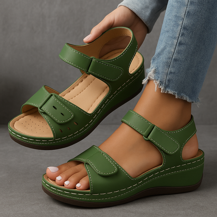 Petra - Women's Cushioned Double Velcro Strap Wedge Sandals