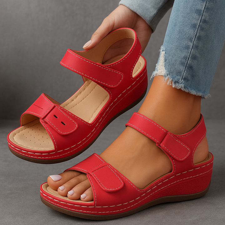 Petra - Women's Cushioned Double Velcro Strap Wedge Sandals