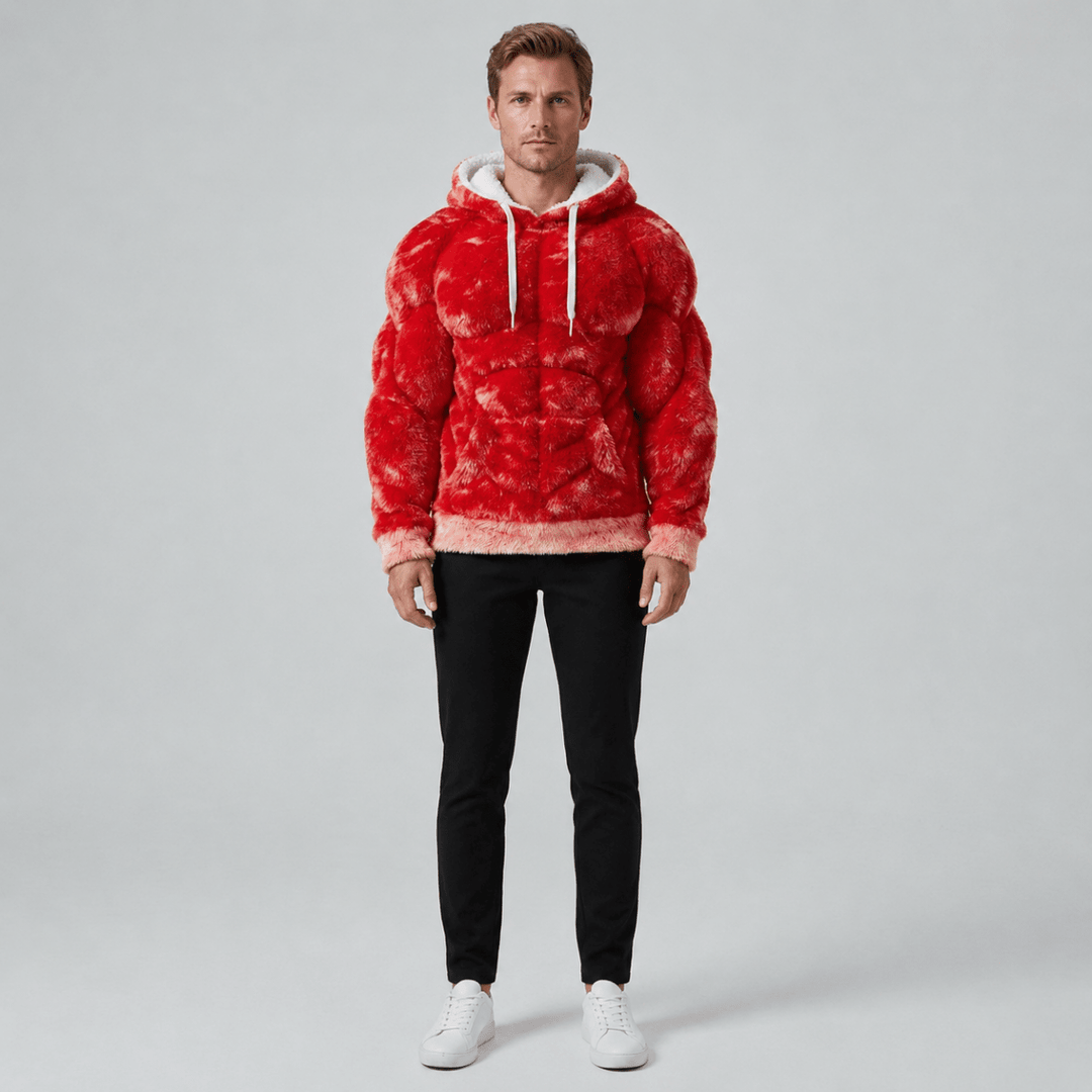 Felpa Titan Sherpa Muscle con cappuccio da uomo | Pullover imbottito in pile effetto six-pack
