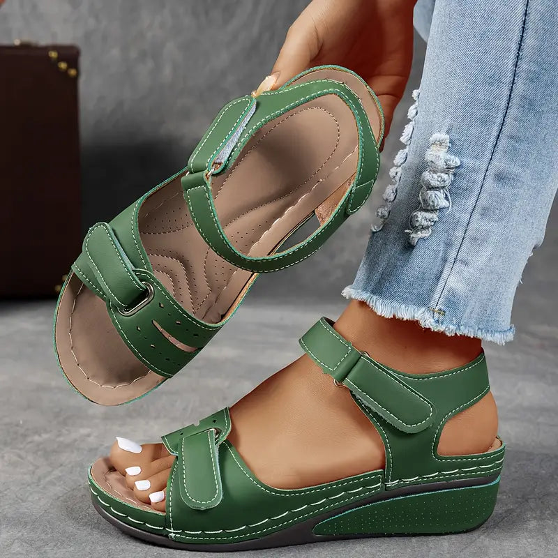 Petra - Women's Cushioned Double Velcro Strap Wedge Sandals