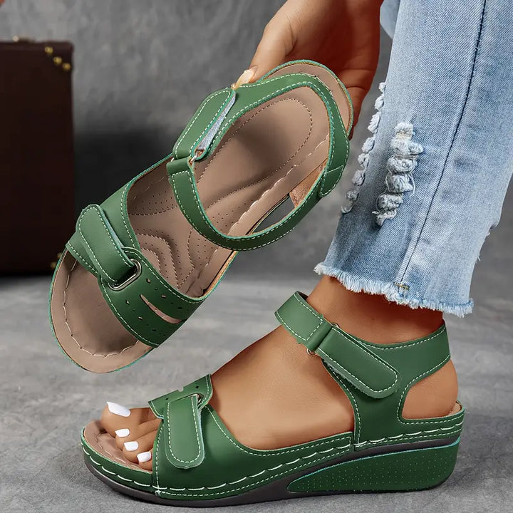 Petra - Women's Cushioned Double Velcro Strap Wedge Sandals