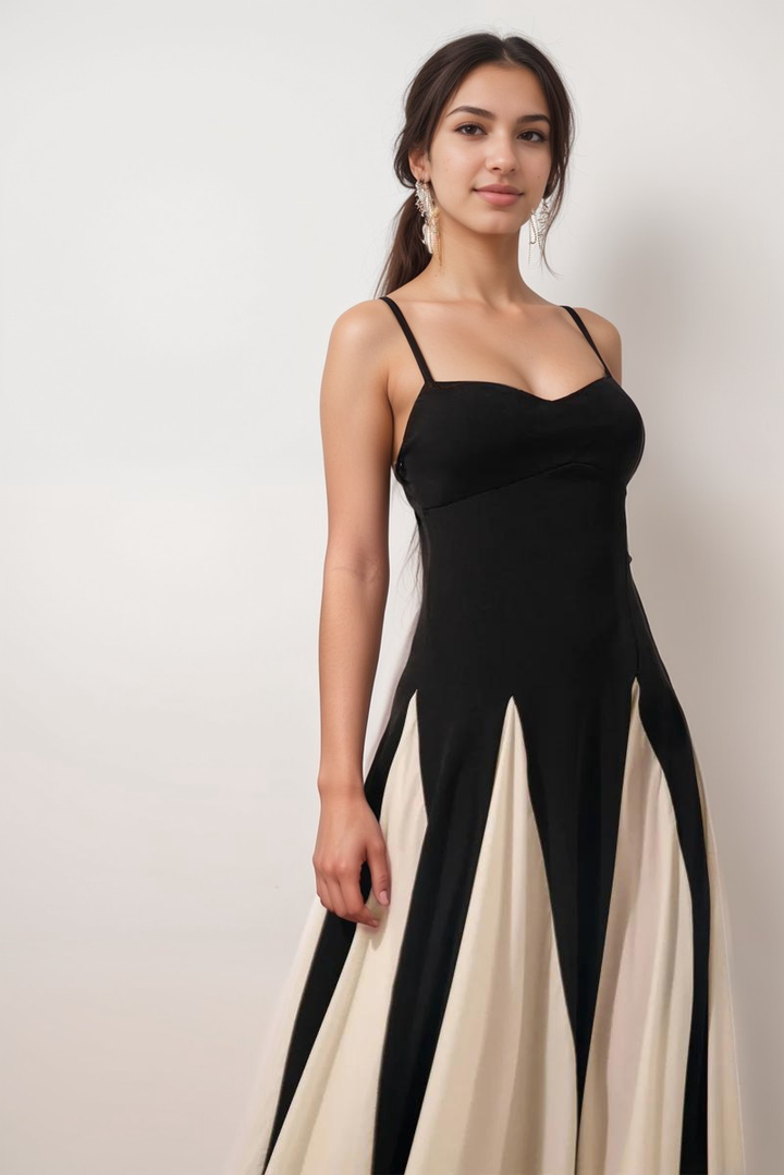 Belinda - Women's Timeless Elegance Maxi Gown Black White Satin Blend