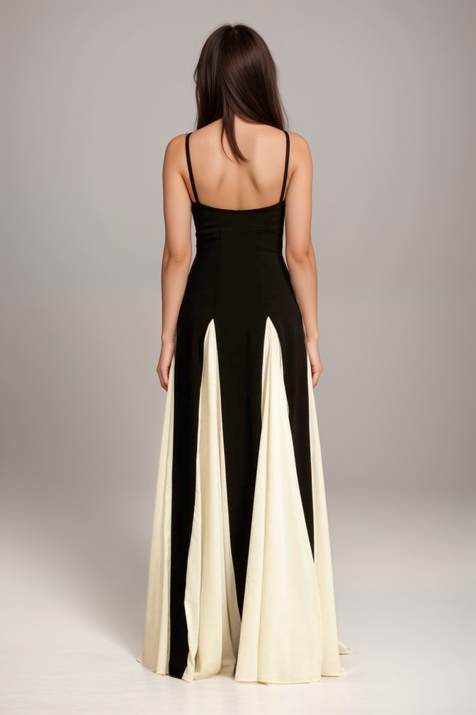 Belinda - Women's Timeless Elegance Maxi Gown Black White Satin Blend