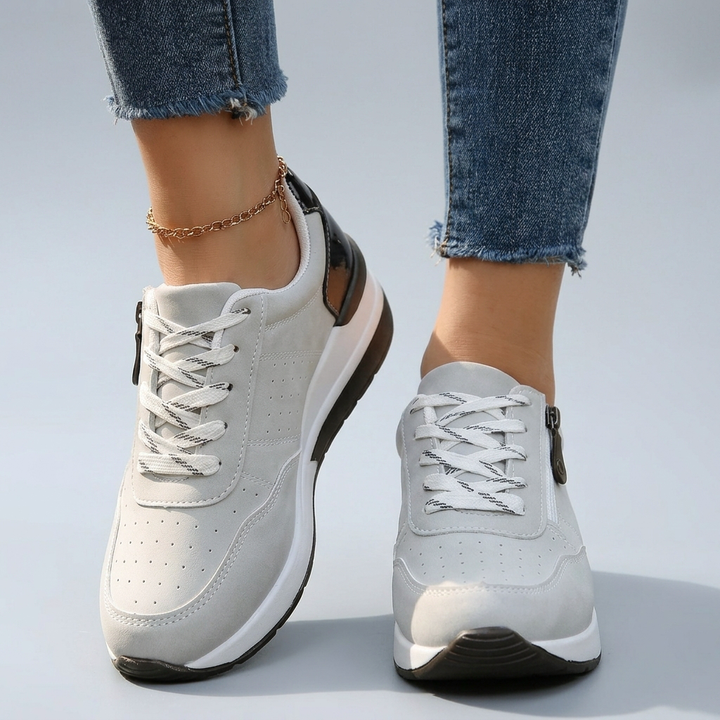 Women’s Cushioned Walking Sneakers with Side Zipper