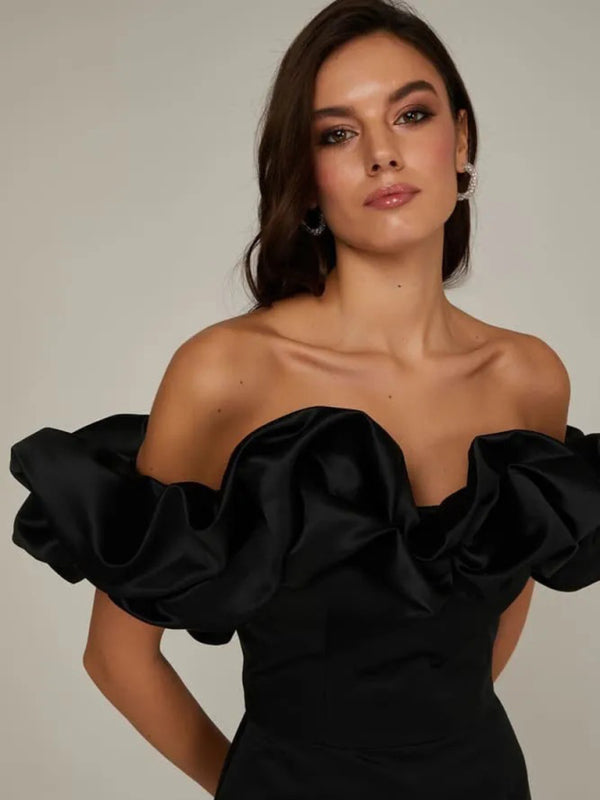 Marsha - Women's Ruffled Neckline Off-Shoulder Mini Dress with Fitted Silhouette