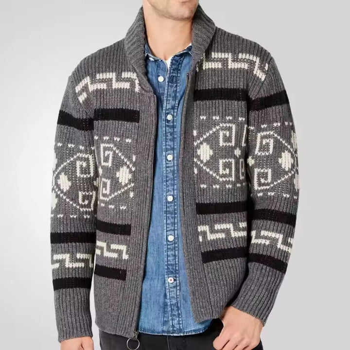 Logan - Cardigan di lana da uomo con cerniera e maniche fantasia