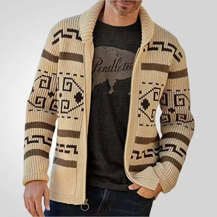 Logan - Cardigan di lana da uomo con cerniera e maniche fantasia