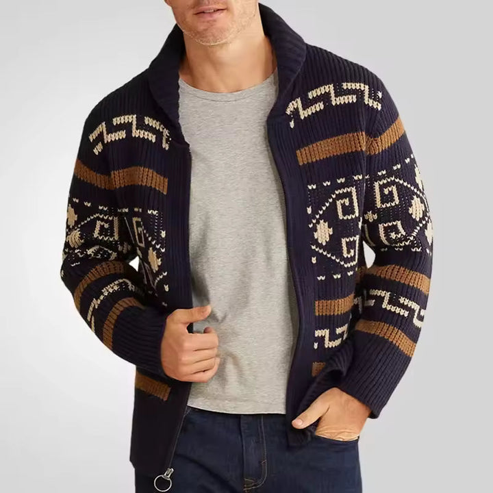 Logan - Cardigan di lana da uomo con cerniera e maniche fantasia