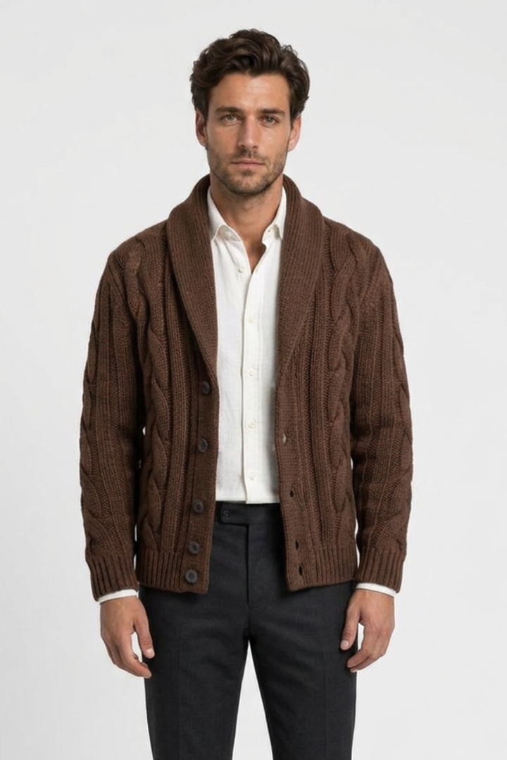 Men's Cable Knit Shawl Collar Cardigan - photo 1