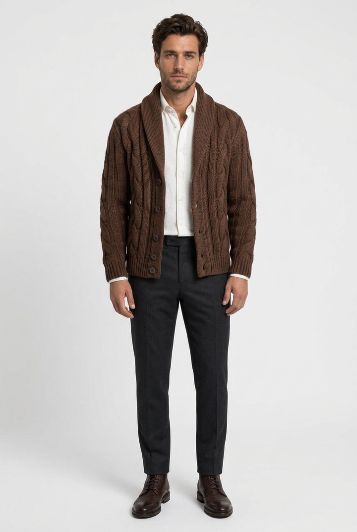 Men's Cable Knit Shawl Collar Cardigan - photo 2