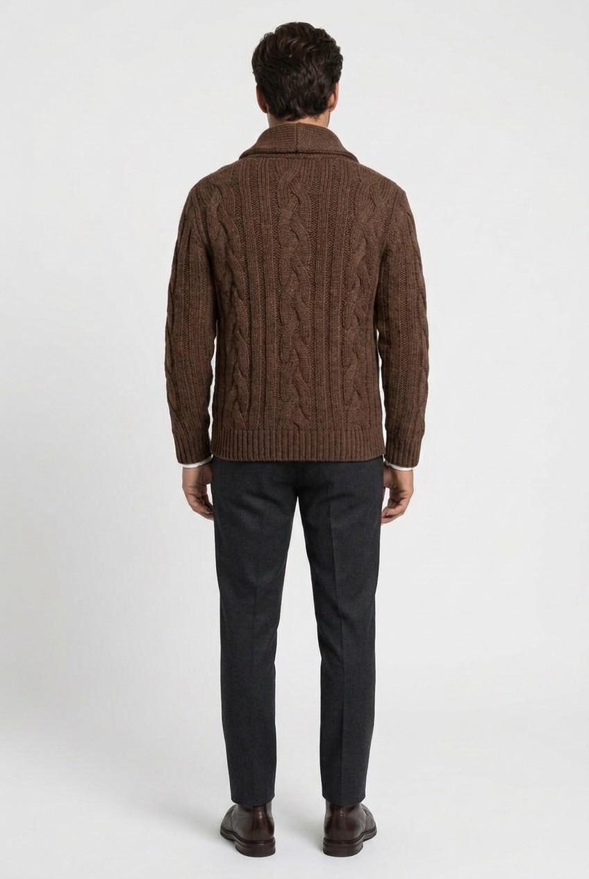 Men's Cable Knit Shawl Collar Cardigan - photo 4