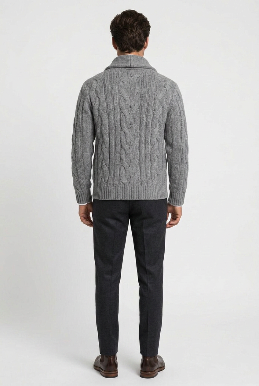 Men's Cable Knit Shawl Collar Cardigan - photo 9