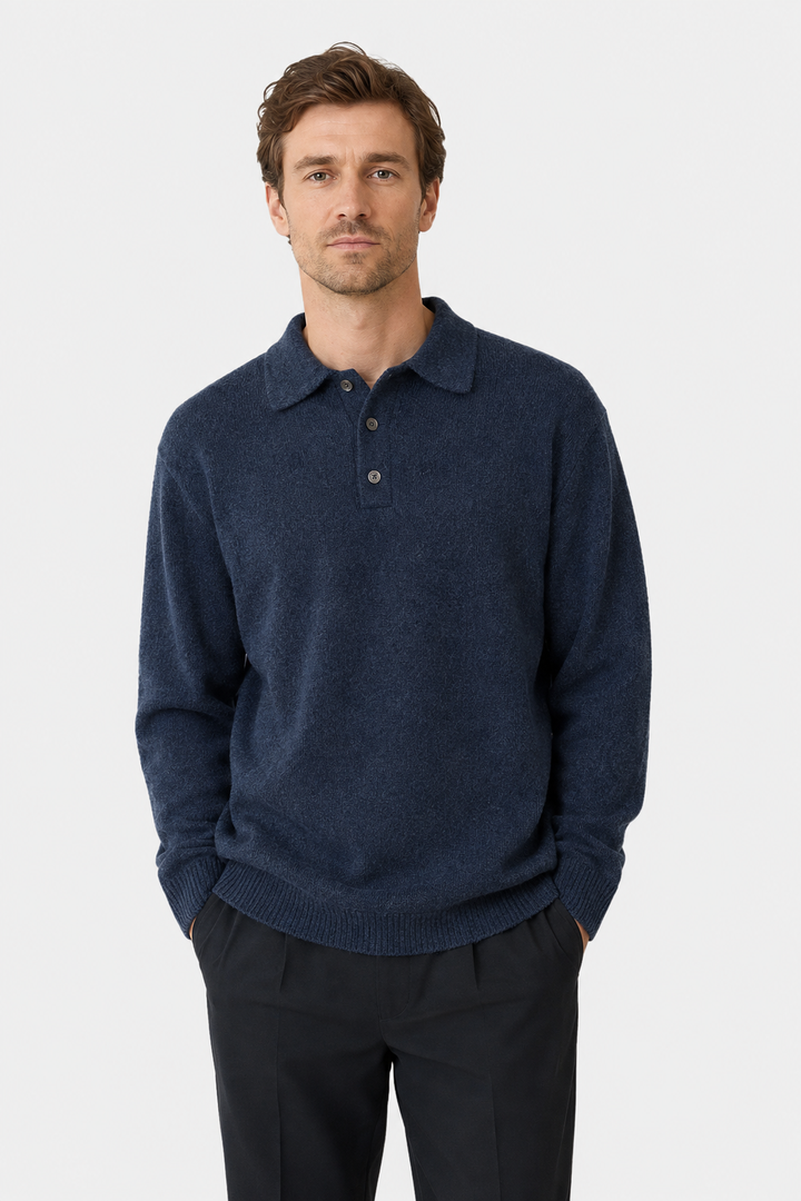 Men's Knitted Polo Jumper with a Button Front - photo 1