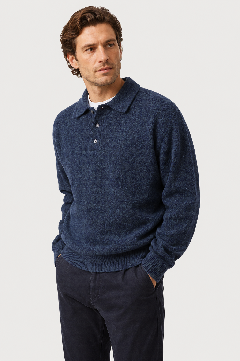 Men's Knitted Polo Jumper with a Button Front - photo 2