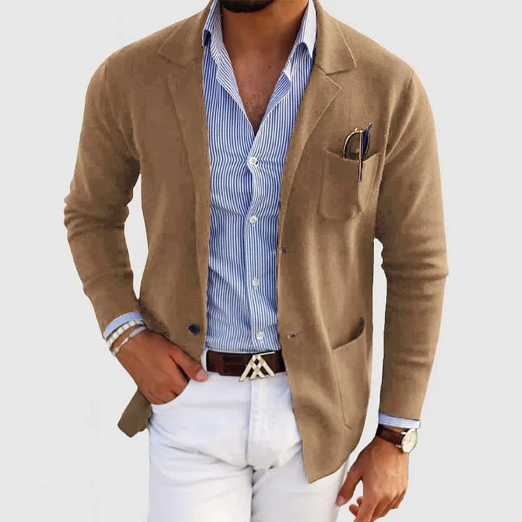 Men's Casual Knit Blazer Cardigan Button Closure
