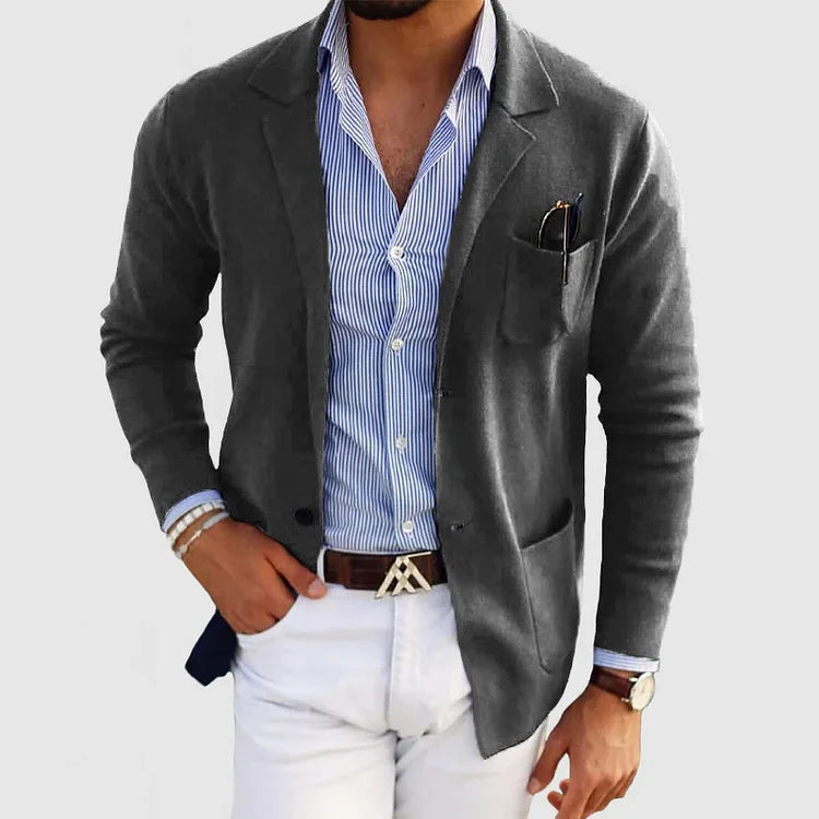Men's Casual Knit Blazer Cardigan Button Closure