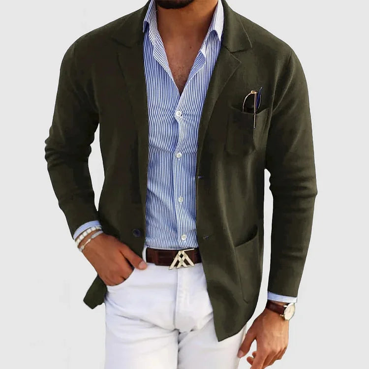 Men's Casual Knit Blazer Cardigan Button Closure