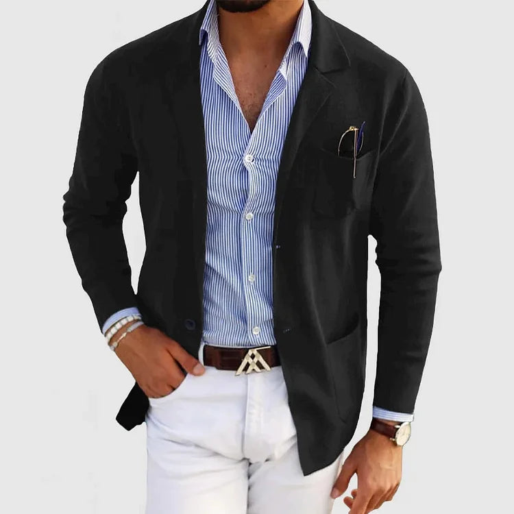 Men's Casual Knit Blazer Cardigan Button Closure