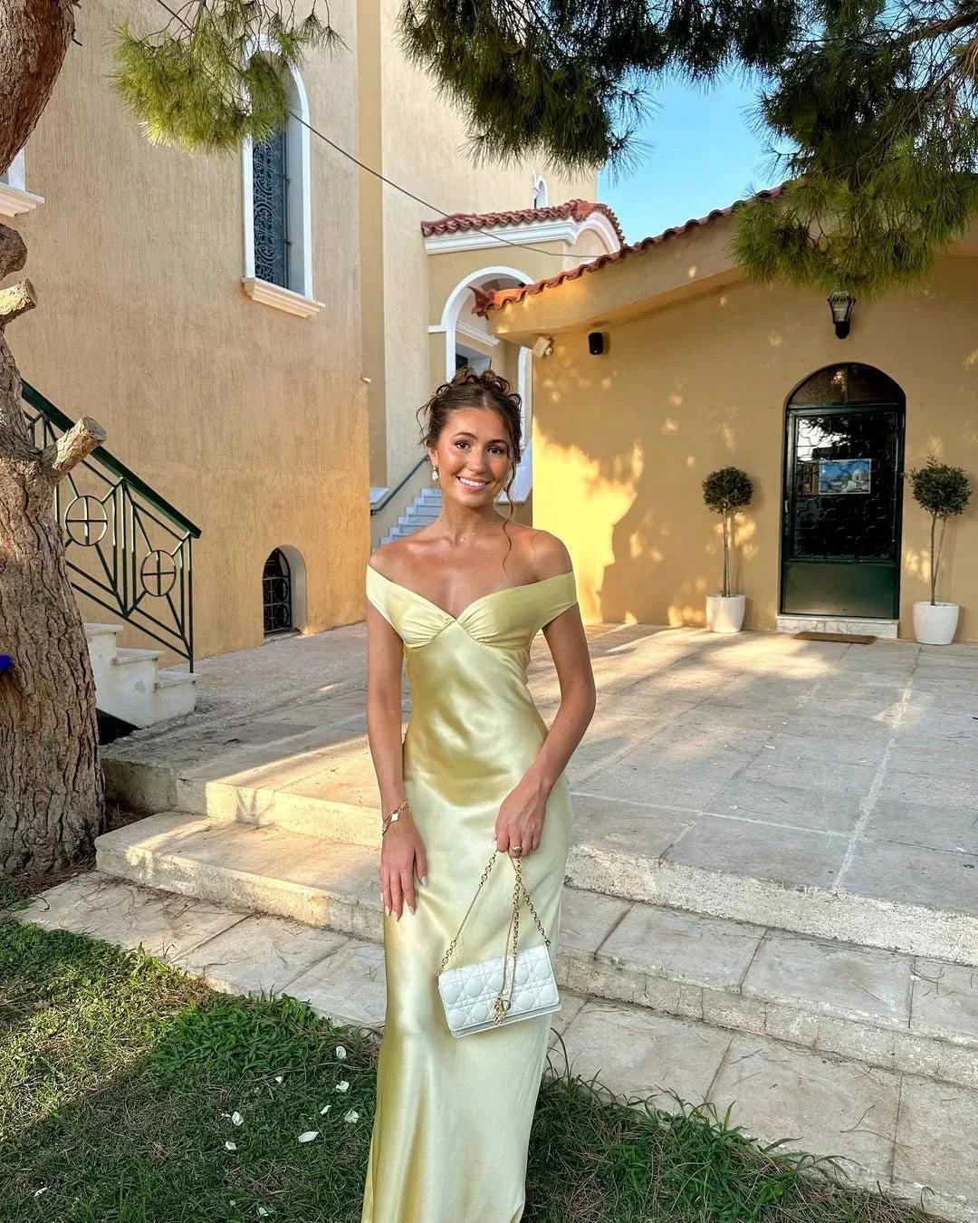 Women's Off-Shoulder Yellow Maxi Dress