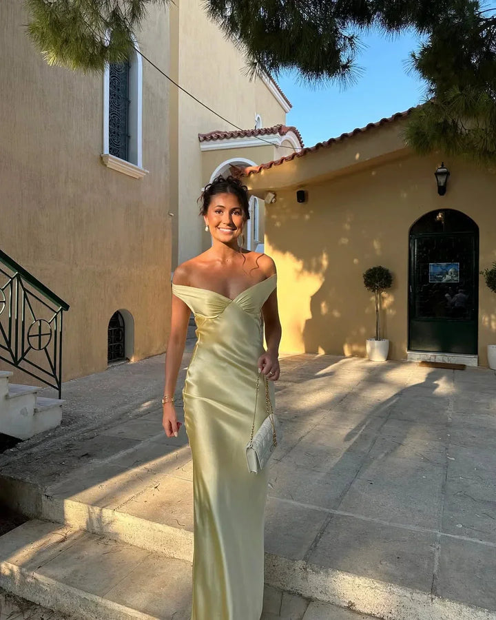 Women's Off-Shoulder Yellow Maxi Dress