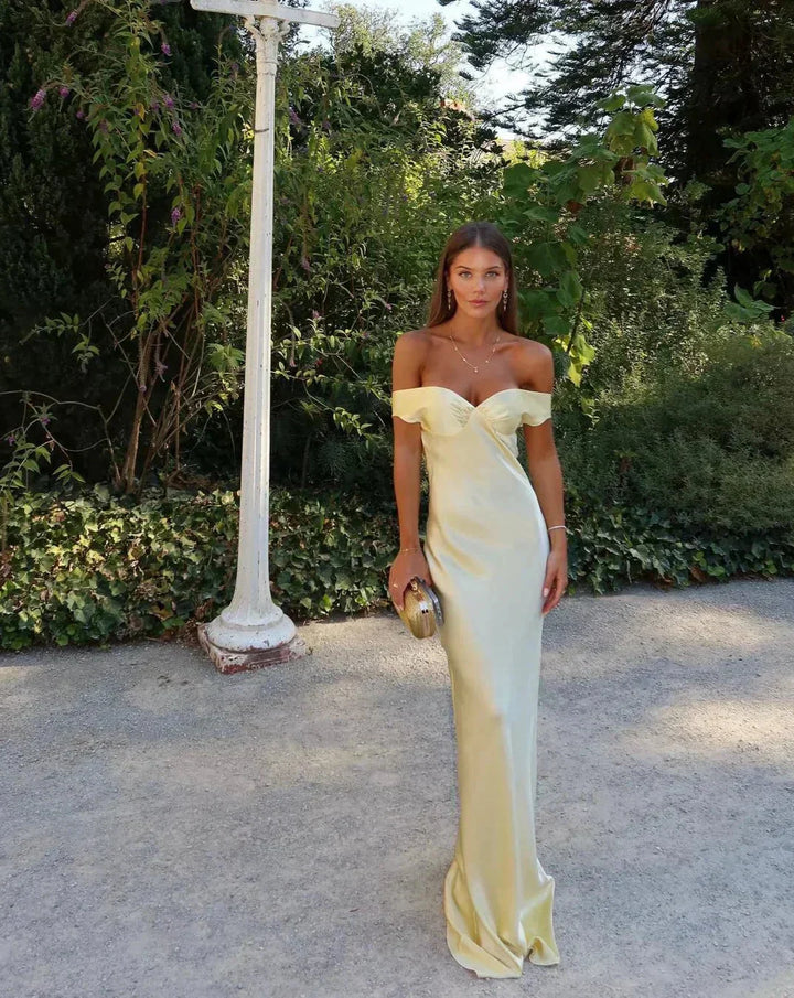 Women's Off-Shoulder Yellow Maxi Dress