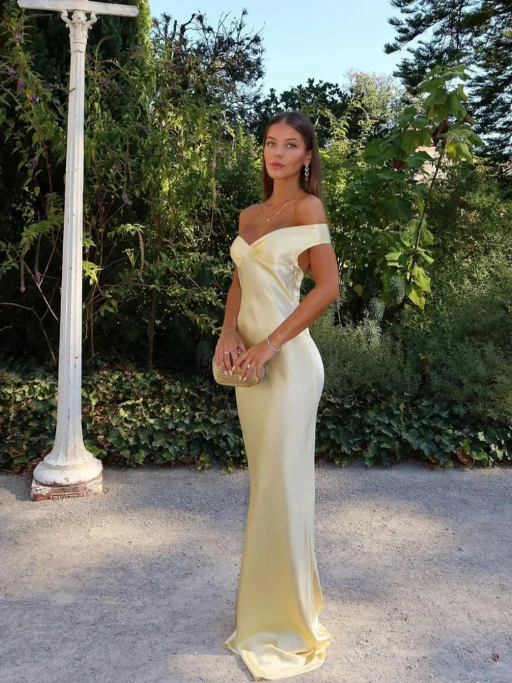 Women's Off-Shoulder Yellow Maxi Dress