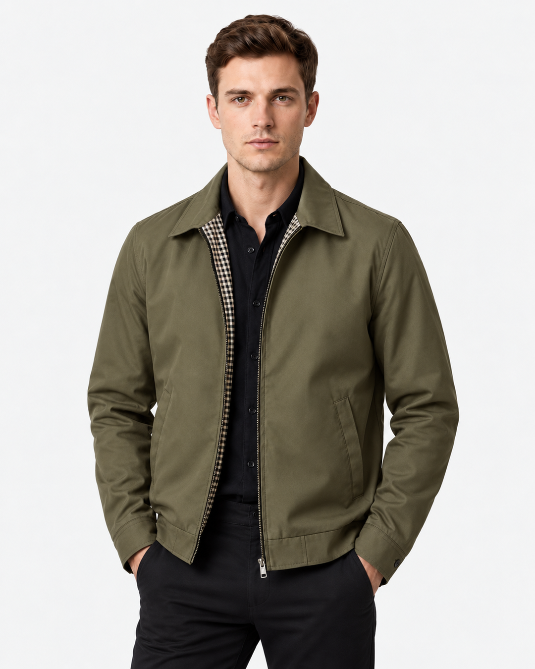 Men's Check-Lined Harrington Jacket with Zip - photo 6