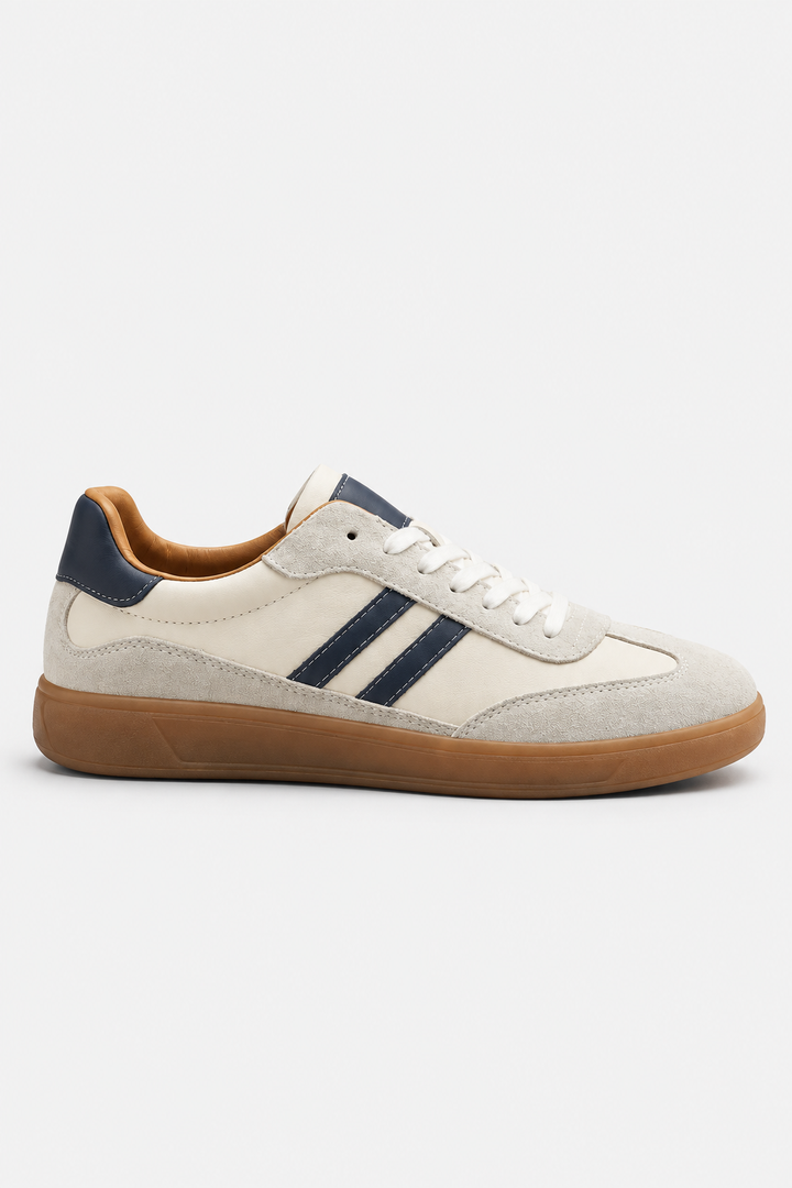 Men's Retro Striped Suede Trainers with Contrast Panels - photo 5