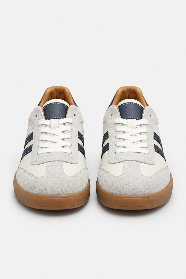 Men's Retro Striped Suede Trainers with Contrast Panels - photo 6