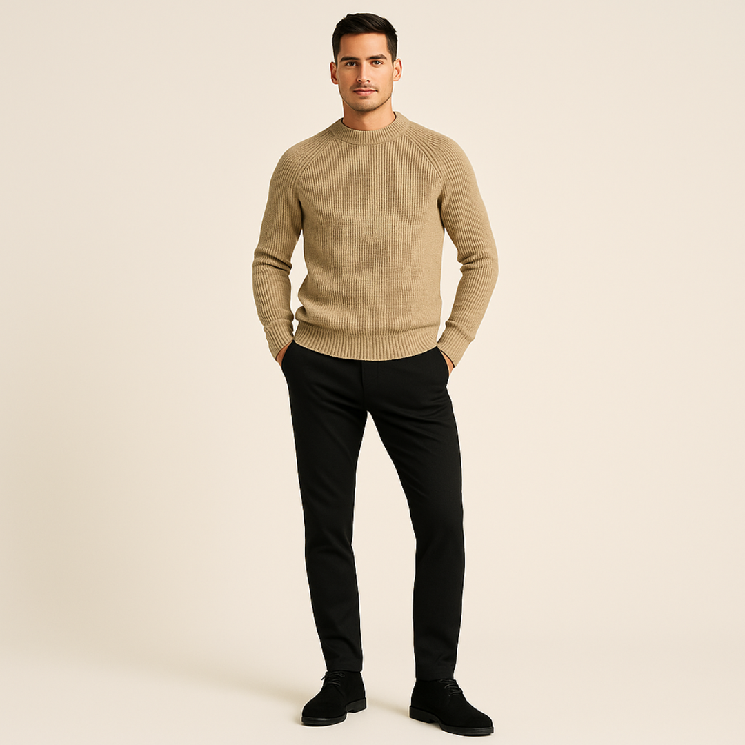Men's Ribbed Knit Jumper with Crew Neck - photo 2