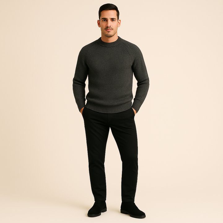 Men's Ribbed Knit Jumper with Crew Neck - photo 8