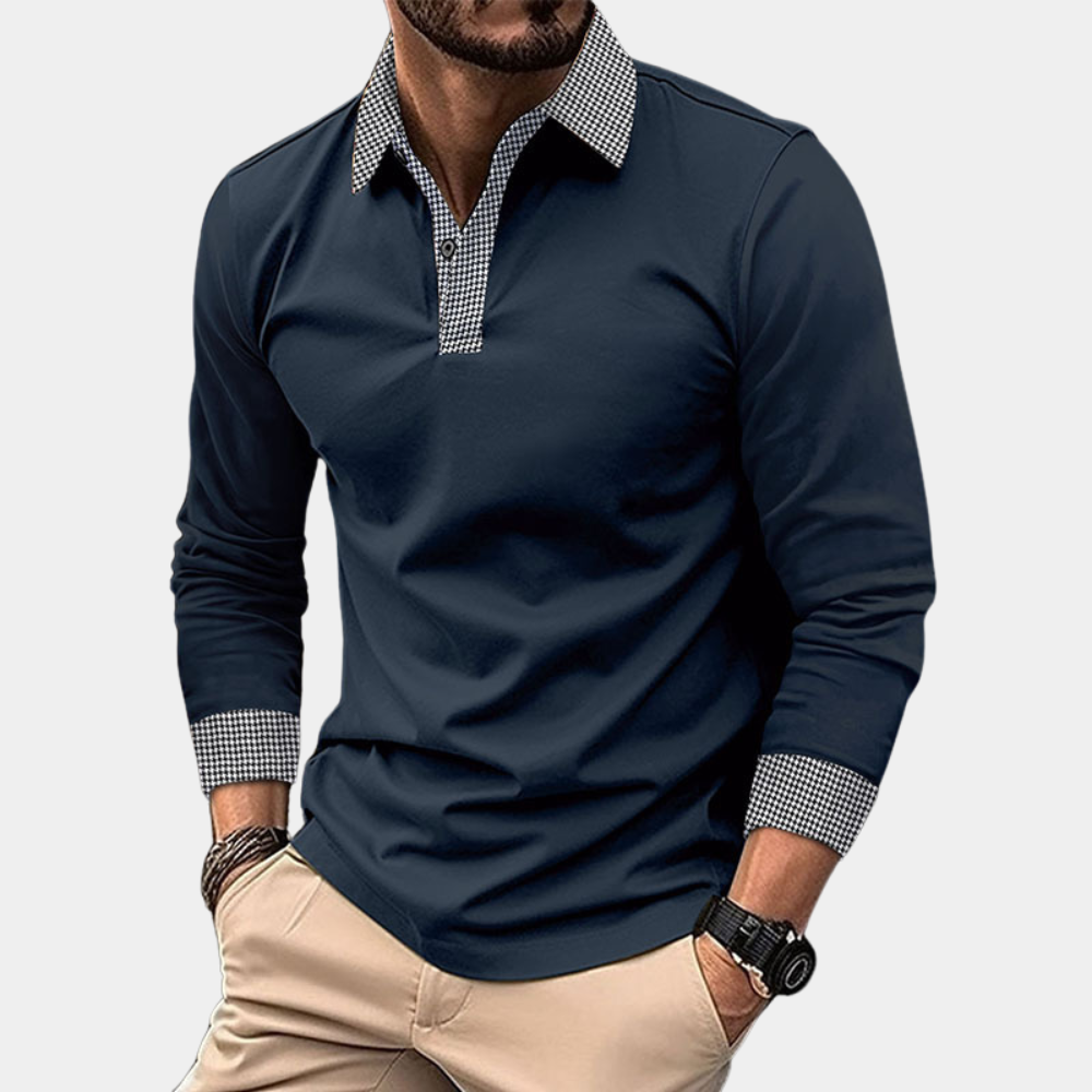Men's Colour Block Roll Neck Polo Shirt with Long Sleeves - photo 3