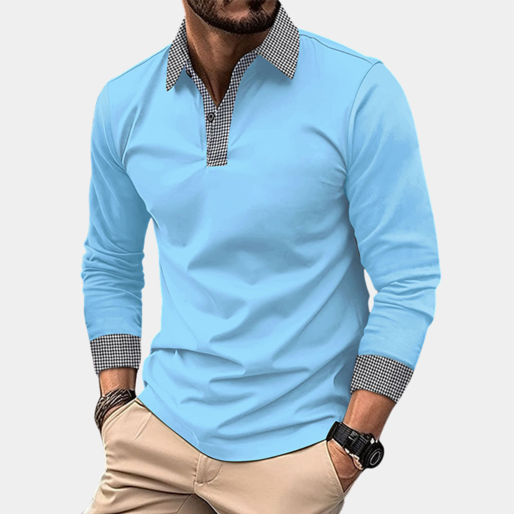 Men's Colour Block Roll Neck Polo Shirt with Long Sleeves - photo 4