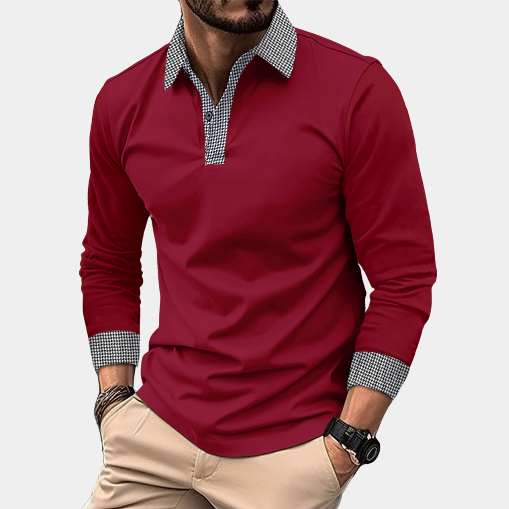 Men's Colour Block Roll Neck Polo Shirt with Long Sleeves - photo 5
