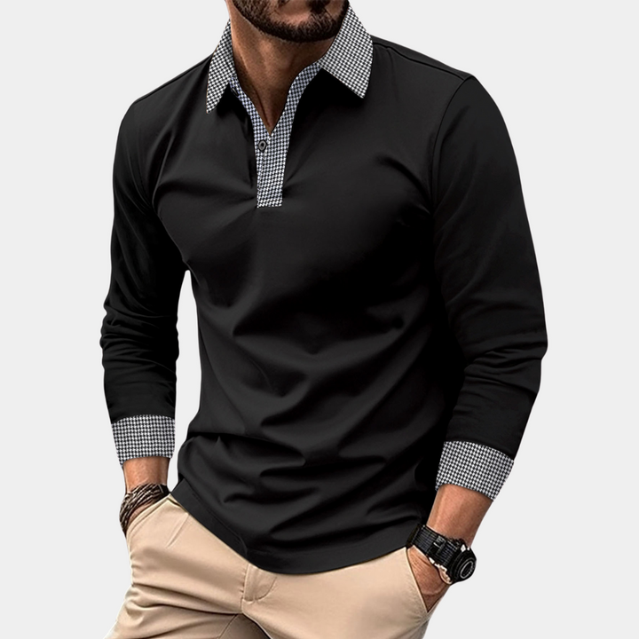 Men's Colour Block Roll Neck Polo Shirt with Long Sleeves - photo 6
