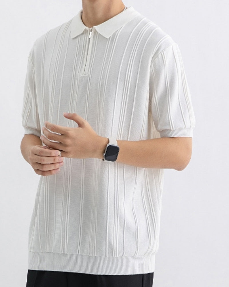 Men's Striped Zip-Front Polo Shirt - photo 2