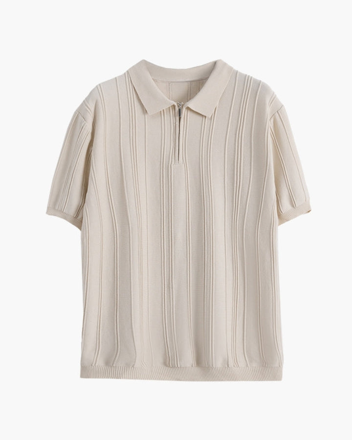 Men's Striped Zip-Front Polo Shirt - photo 3