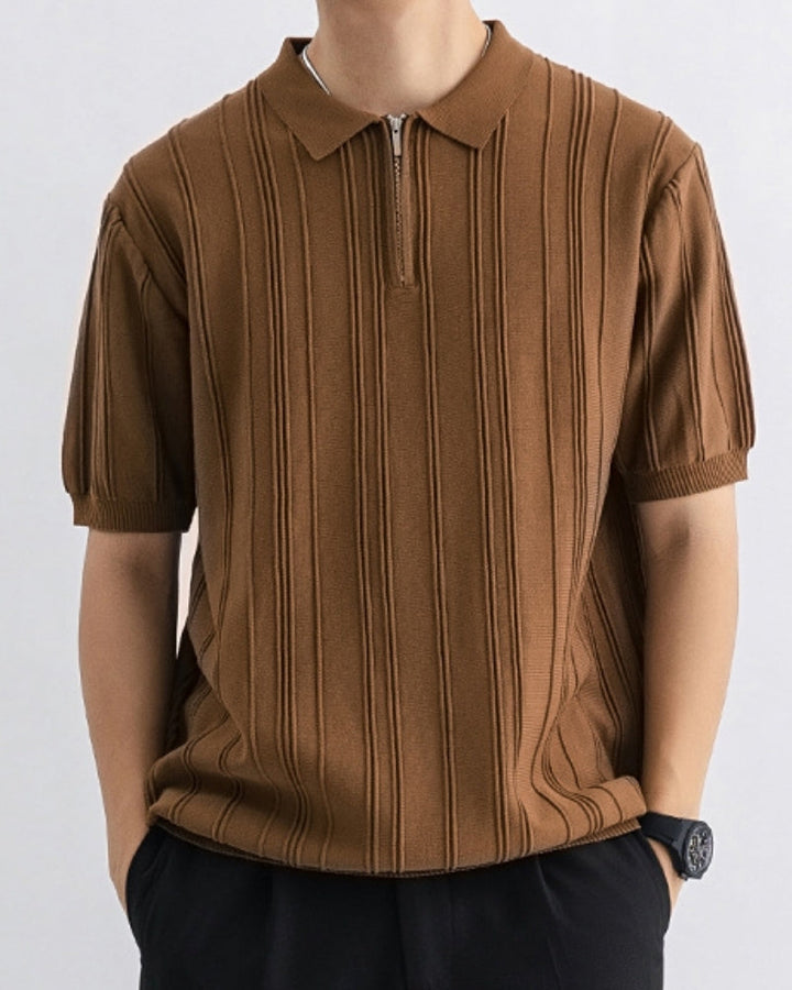 Men's Striped Zip-Front Polo Shirt - photo 4