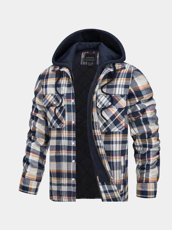 Gavin - Men's Checked Winter Jacket with Lined Hood