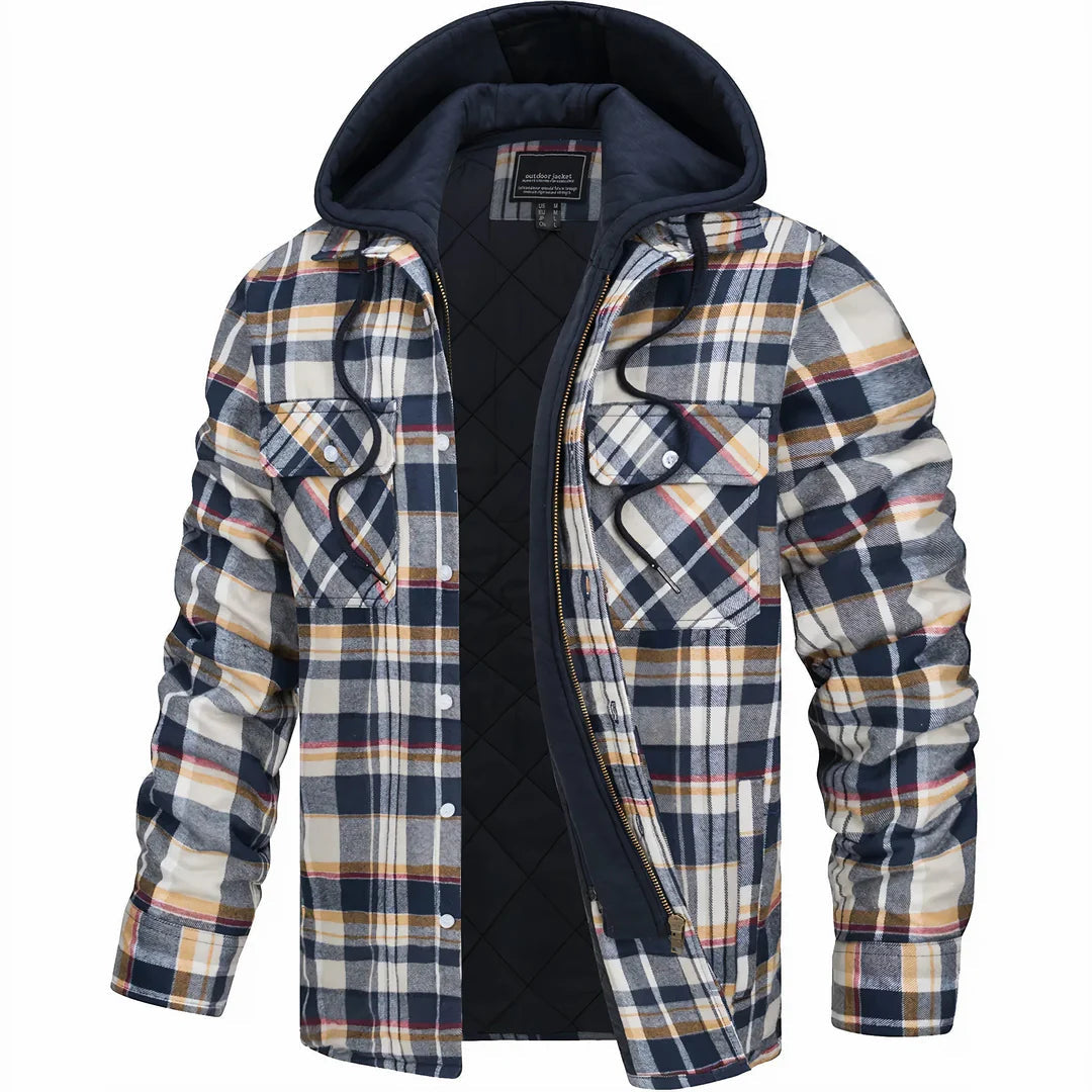 Gavin - Men's Checked Winter Jacket with Lined Hood