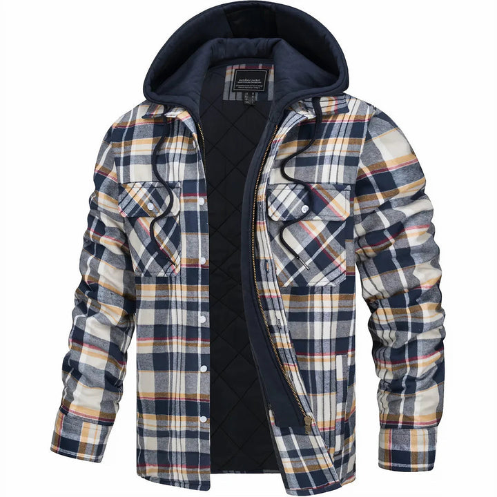 Gavin - Men's Checked Winter Jacket with Lined Hood