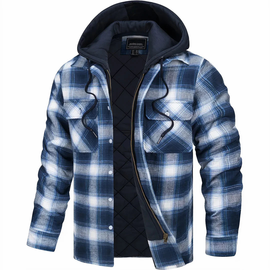 Gavin - Men's Checked Winter Jacket with Lined Hood