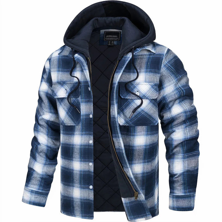 Gavin - Men's Checked Winter Jacket with Lined Hood