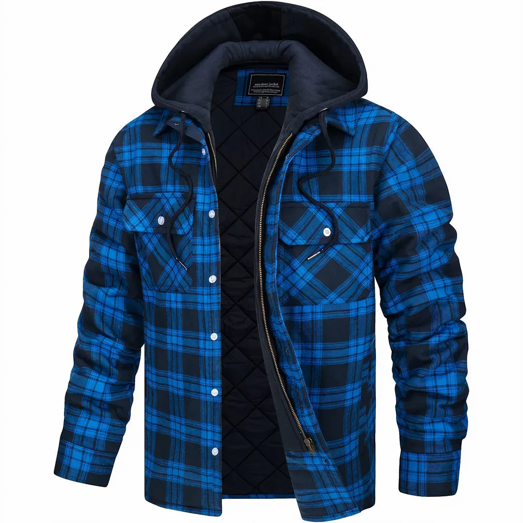 Gavin - Men's Checked Winter Jacket with Lined Hood
